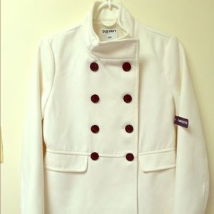 Double breasted white pea jacket
